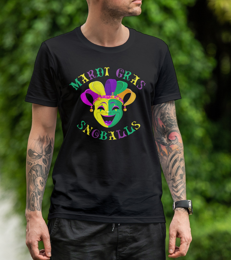 Mardi Gras Snoballs Jester Mask Party Vibes T-Shirt