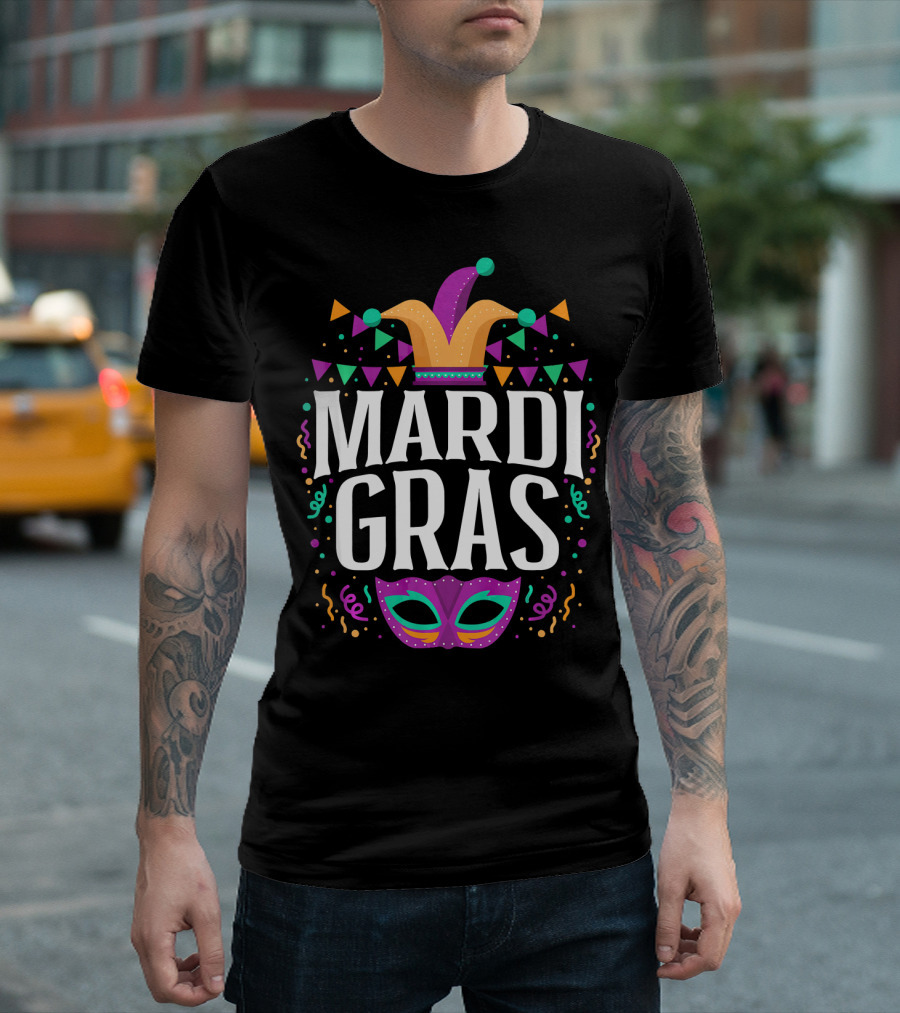 Mardi Gras Jester Hat and Party Mask T-Shirt