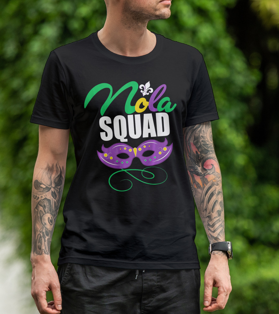 Nola Squad Mardi Gras New Orleans Purple Mask Fleur-de-Lis T-Shirt