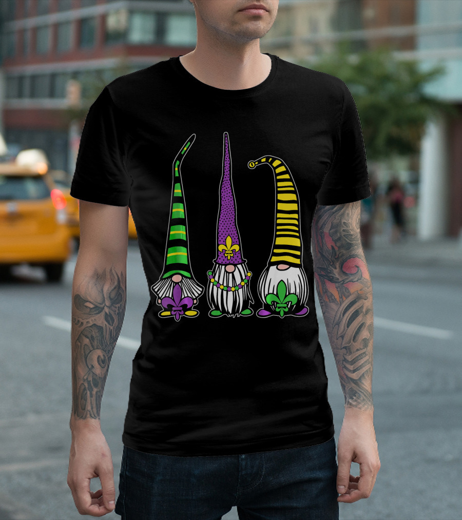 Cute Gnomes Mardi Gras Tuesday Gnome Bea Festival Fleur De Lis T-Shirt