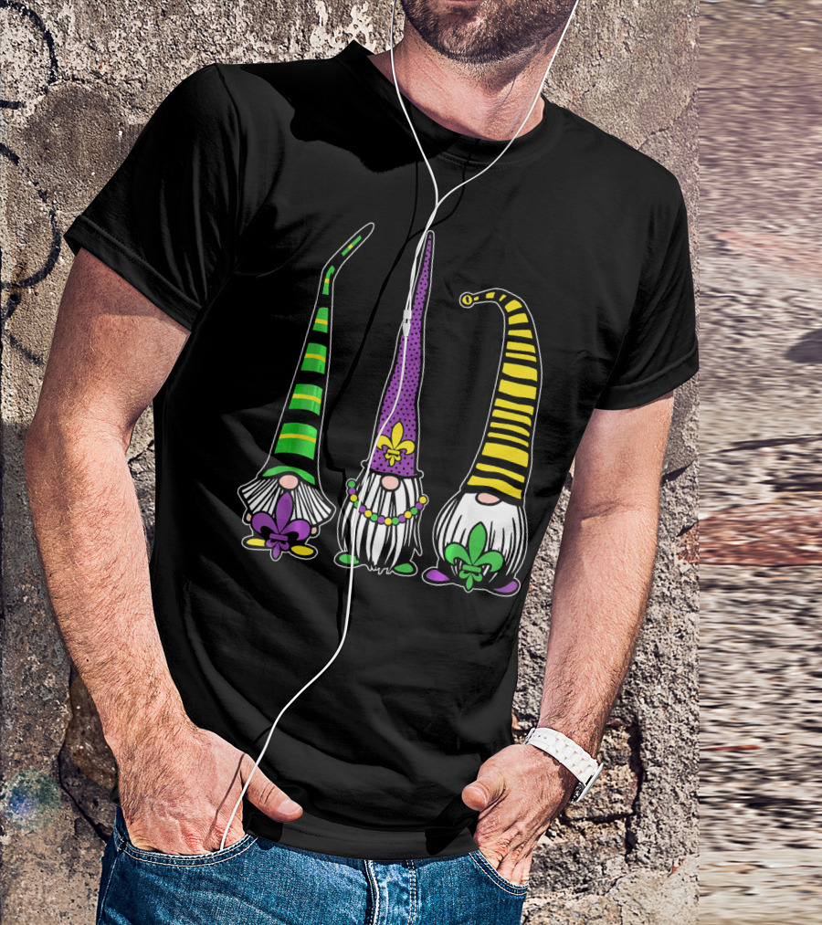 Cute Gnomes Mardi Gras Tuesday Gnome Bea Festival Fleur De Lis T-Shirt