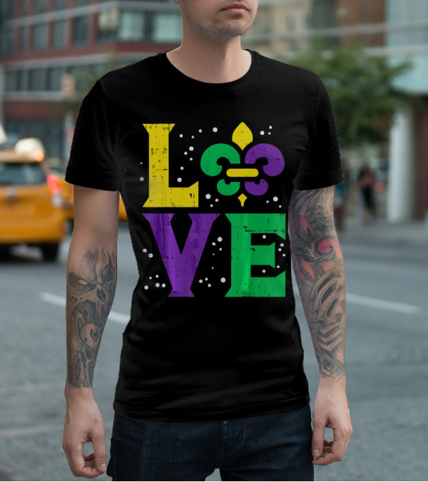 Love Jester Hat Funny Mardi Gras Carnival Fleur-de-Lis T-Shirt