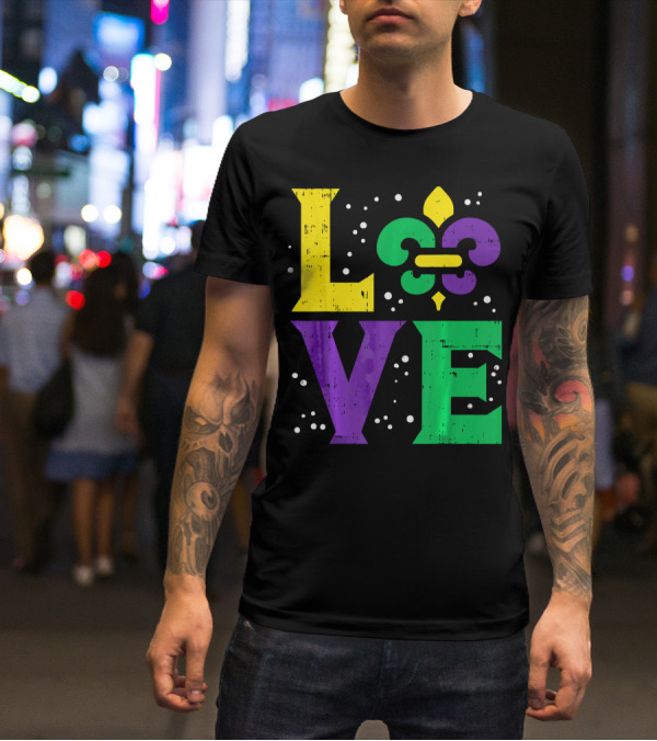 Love Jester Hat Funny Mardi Gras Carnival Fleur-de-Lis T-Shirt