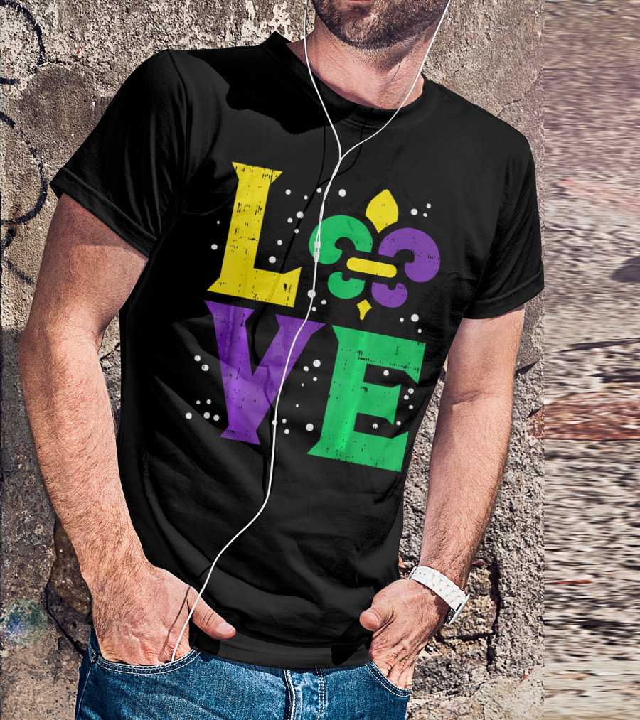 Love Jester Hat Funny Mardi Gras Carnival Fleur-de-Lis T-Shirt