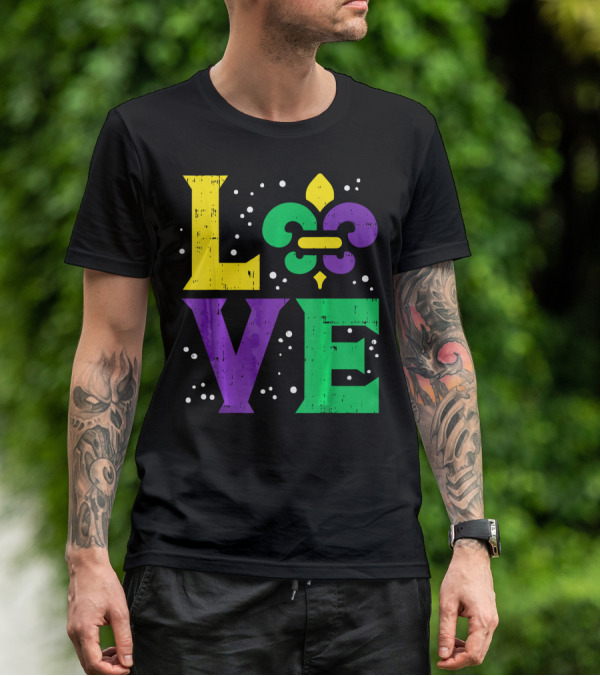Love Jester Hat Funny Mardi Gras Carnival Fleur-de-Lis T-Shirt