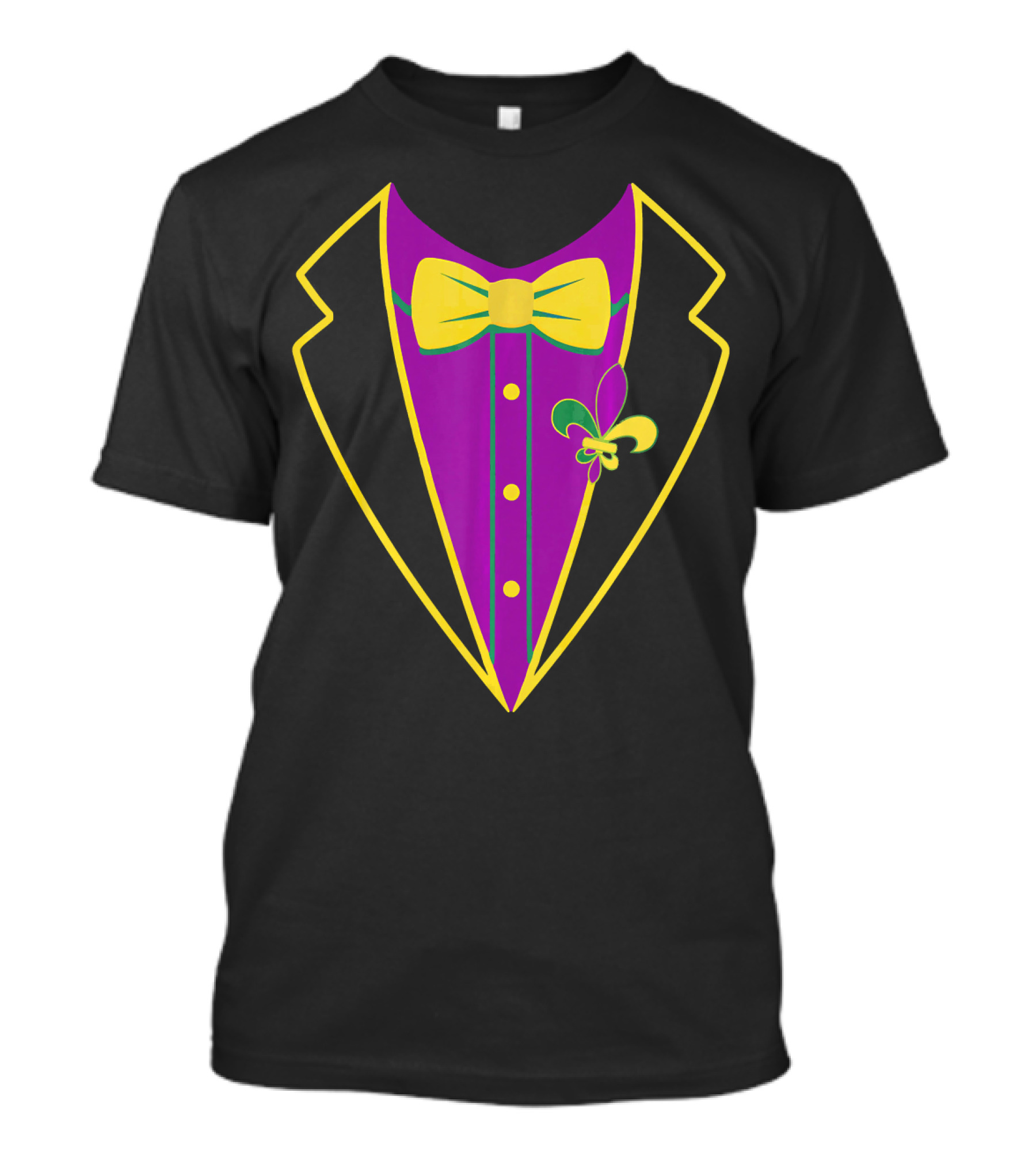 Mardi Gras Costume Carnival Parade Fleur-de-Lis Tuxedo Bow Tie T-Shirt