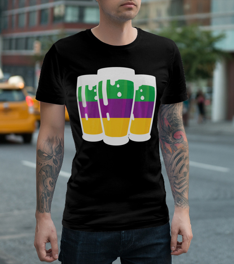 Mardi Gras Beer Funny Mardi Gras Party Carnival Colors T-Shirt