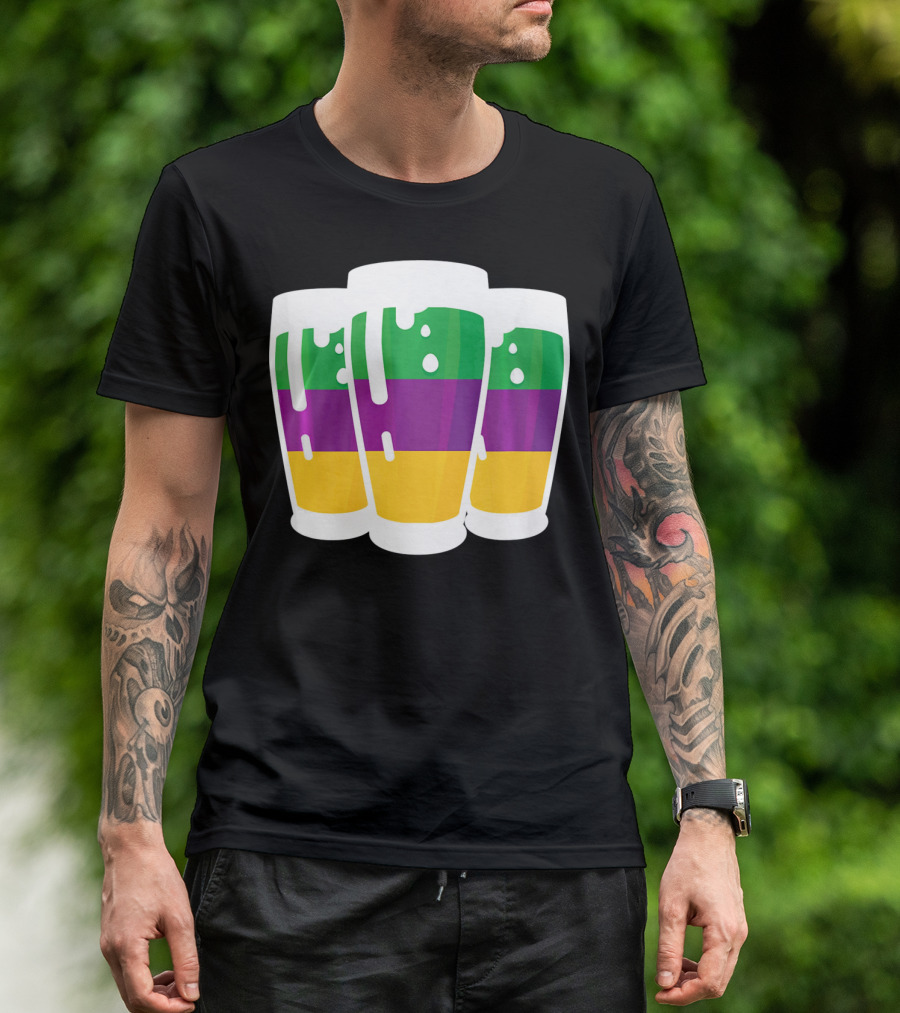 Mardi Gras Beer Funny Mardi Gras Party Carnival Colors T-Shirt