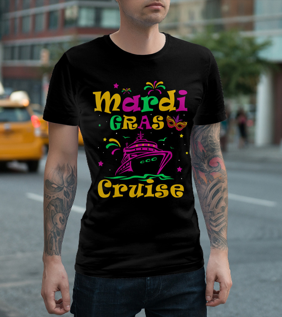 Mardi Gras Cruise Ship Mask Fireworks Vacation T-Shirt