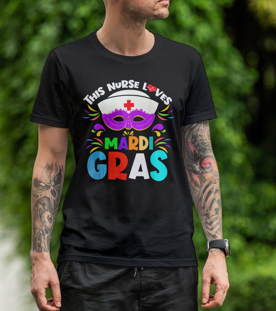 This Nurse Loves Mardi Gras Colorful Costume Mask T-Shirt