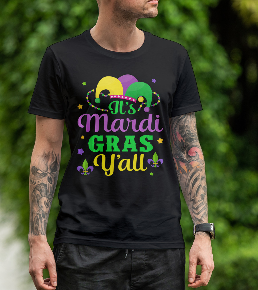 It's Mardi Gras Y'all Jester Hat Fleur-de-lis Stars T-Shirt