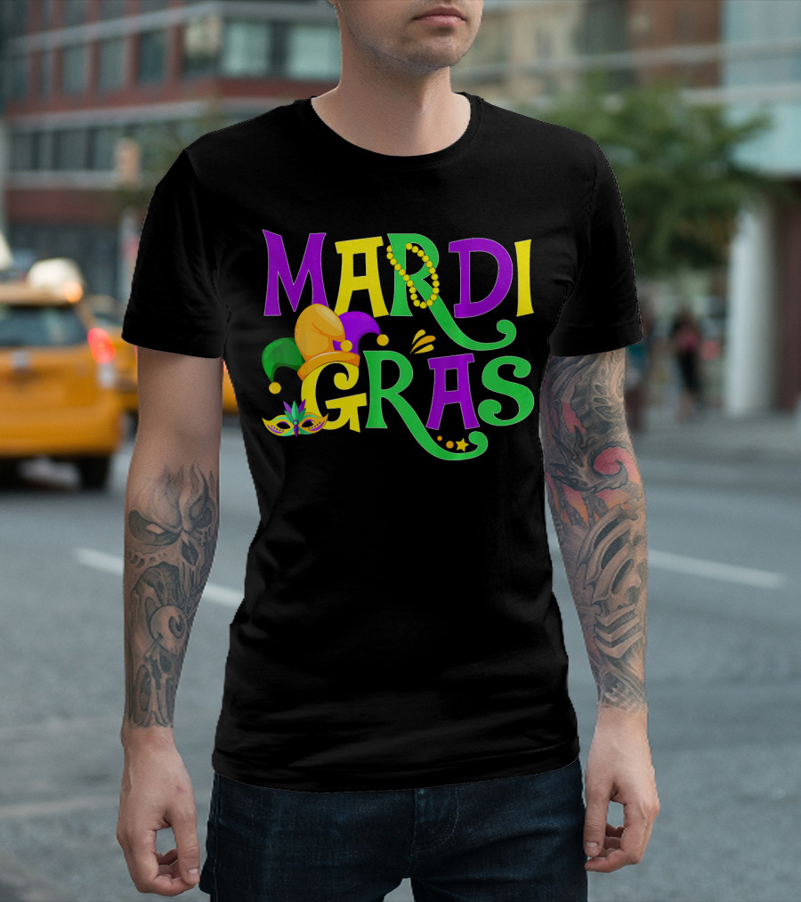 Mardi Gras Beads Mask Jester Hat Cute Funny Mardi Gras T-Shirt