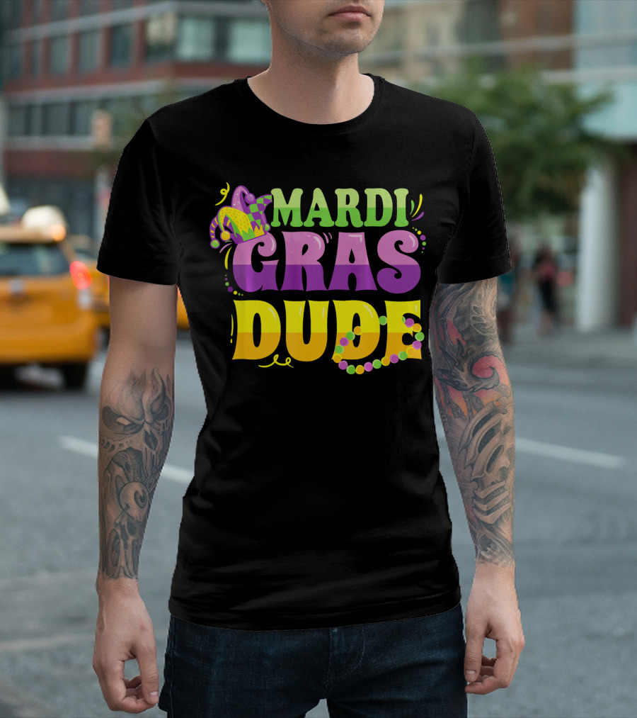 Mardi Gras Dude New Orleans beads and jester hat T-Shirt