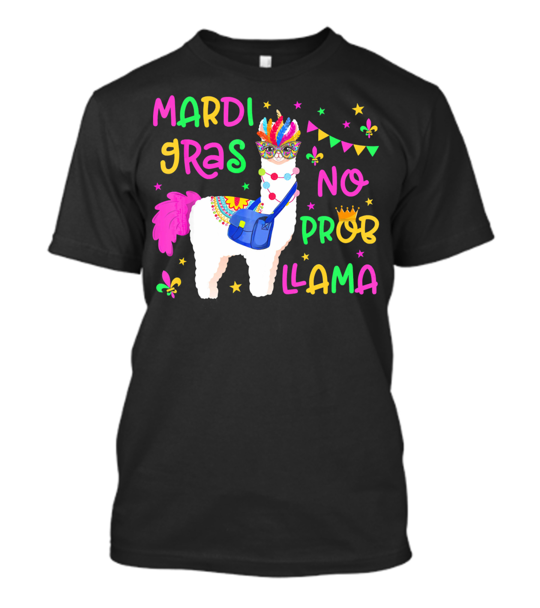 Mardi Gras No Probllama Festive Llama With Mask And Beads T-Shirt