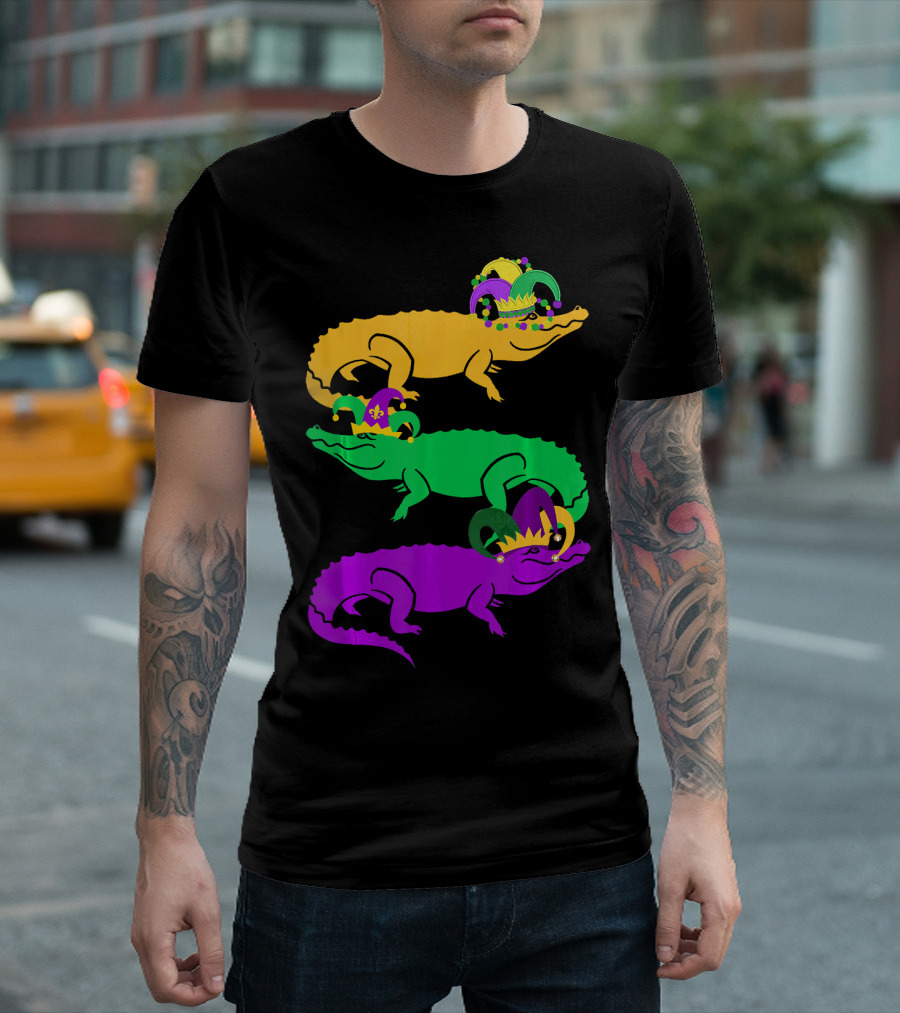Cute Three Alligator Jesters Mardi Gras Beads T-Shirt