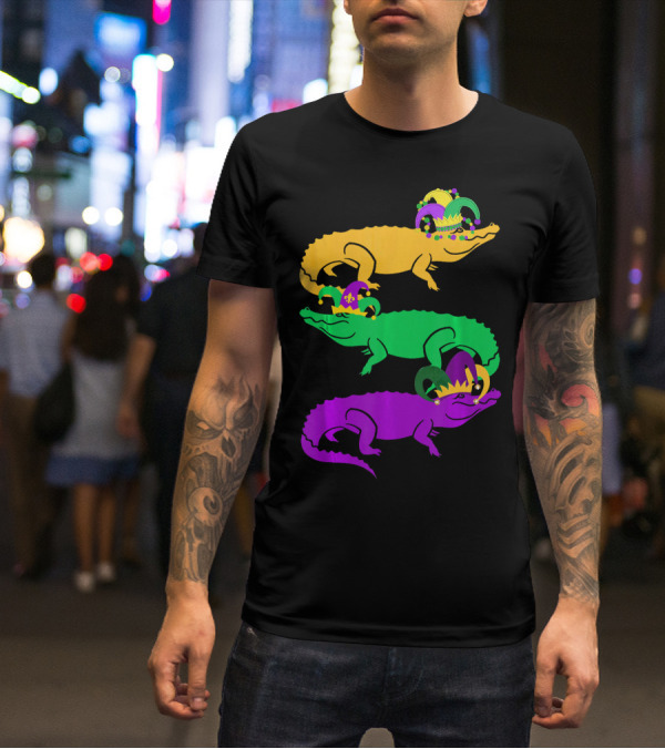 Cute Three Alligator Jesters Mardi Gras Beads T-Shirt