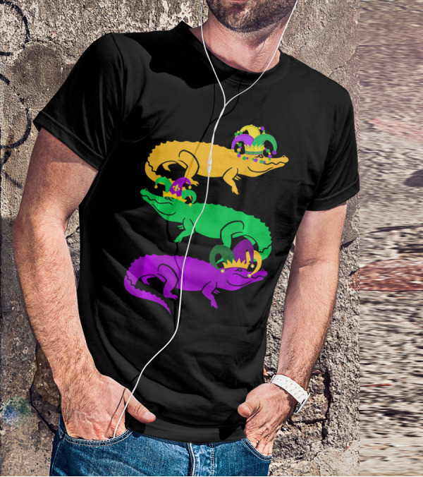 Cute Three Alligator Jesters Mardi Gras Beads T-Shirt