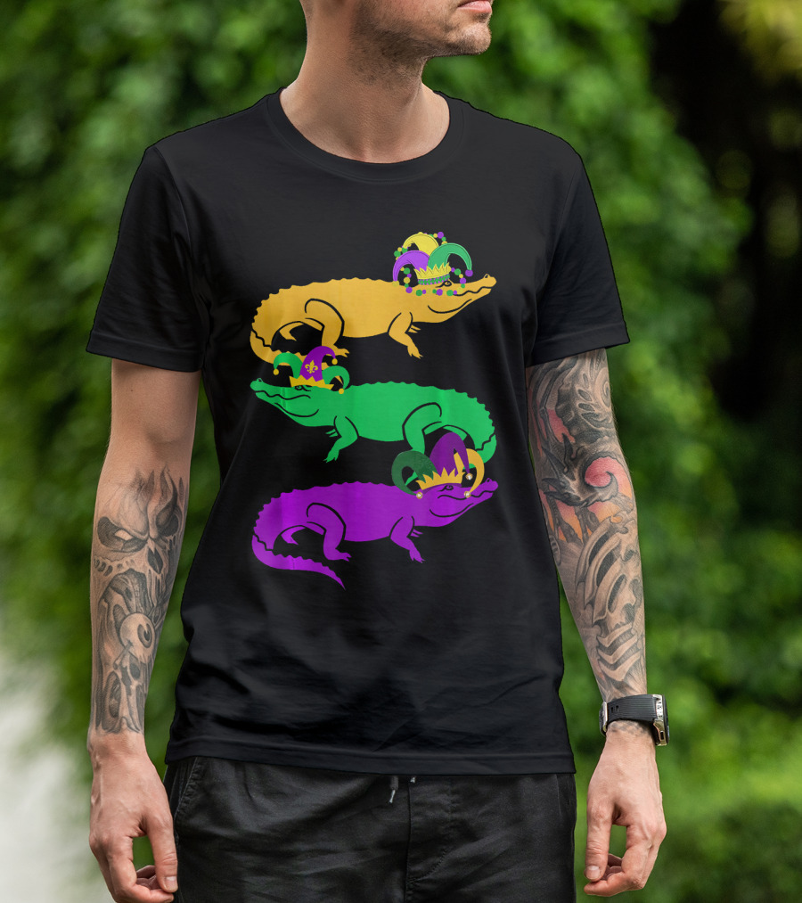 Cute Three Alligator Jesters Mardi Gras Beads T-Shirt