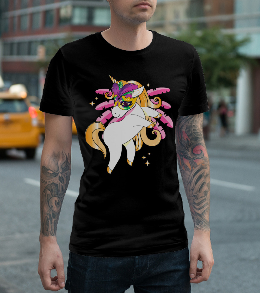 Mardi Gras Unicorn New Orleans LA Party Masked T-Shirt