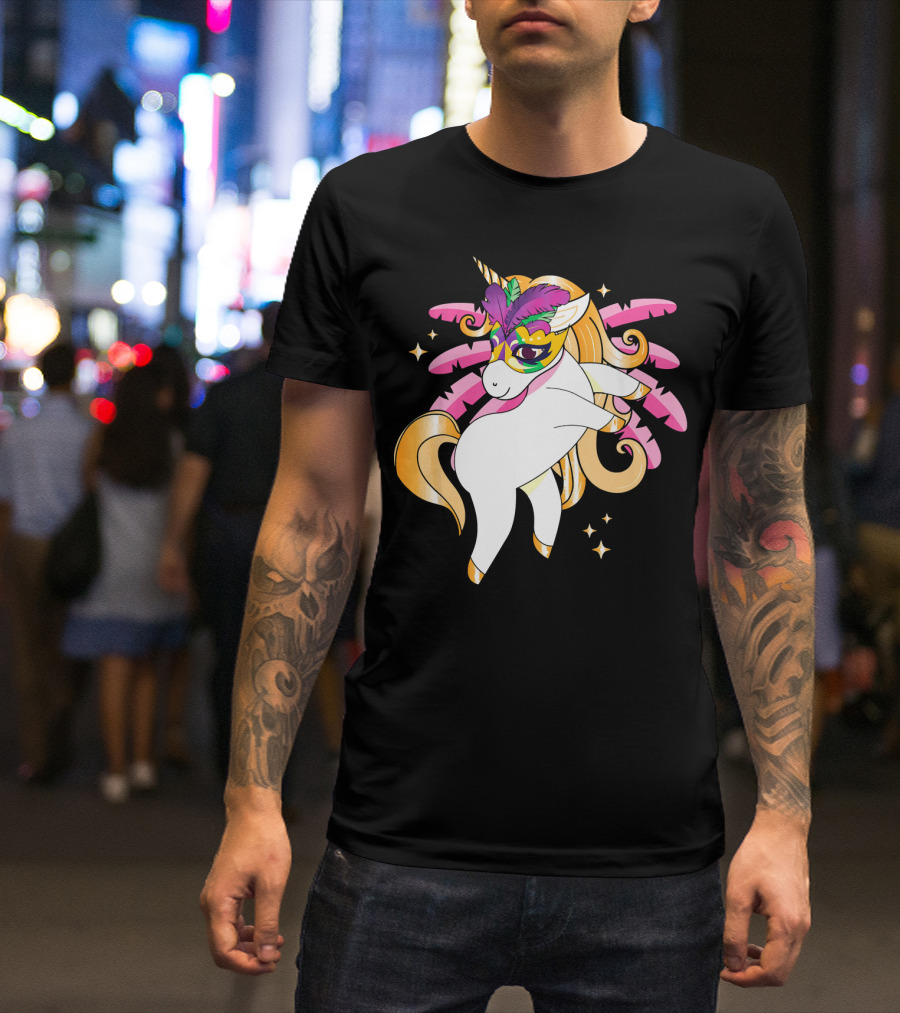 Mardi Gras Unicorn New Orleans LA Party Masked T-Shirt
