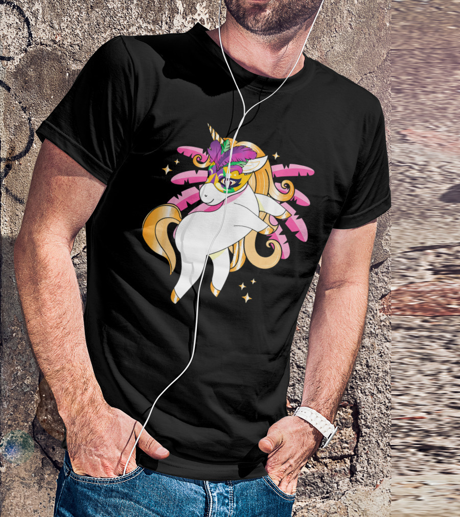 Mardi Gras Unicorn New Orleans LA Party Masked T-Shirt