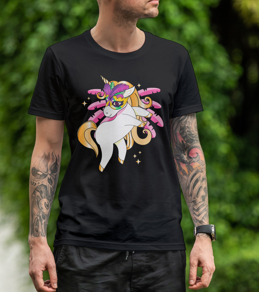 Mardi Gras Unicorn New Orleans LA Party Masked T-Shirt