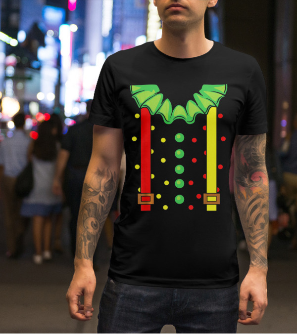 Funny Red And Yellow Suspenders With Green Jester Collar Clown T-Shirt