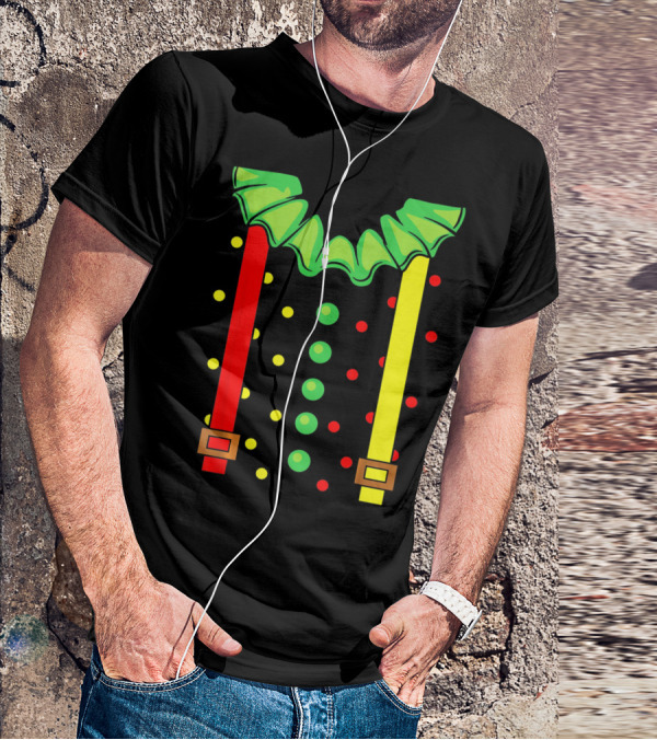Funny Red And Yellow Suspenders With Green Jester Collar Clown T-Shirt