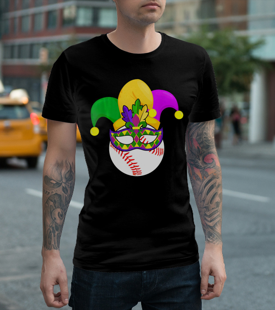 Baseball Carnival Jester Hat Mardi Gras Mask T-Shirt