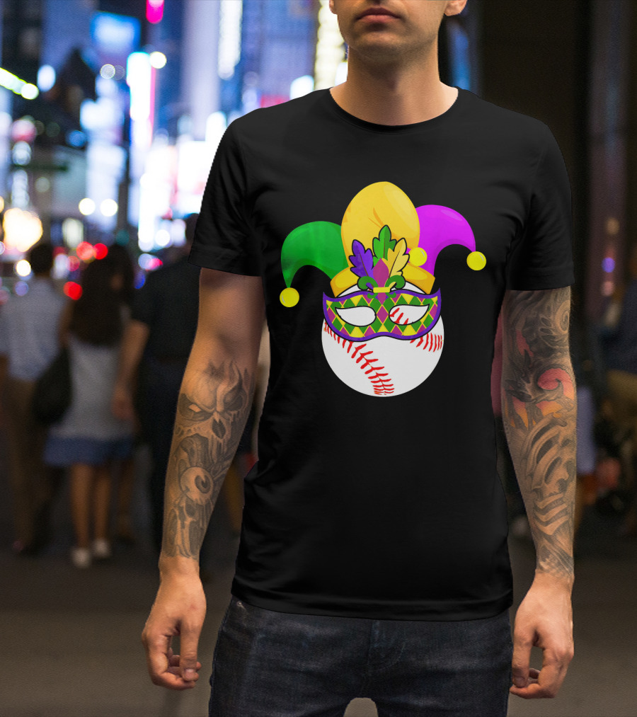 Baseball Carnival Jester Hat Mardi Gras Mask T-Shirt