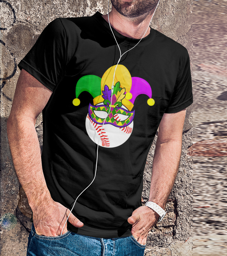 Baseball Carnival Jester Hat Mardi Gras Mask T-Shirt