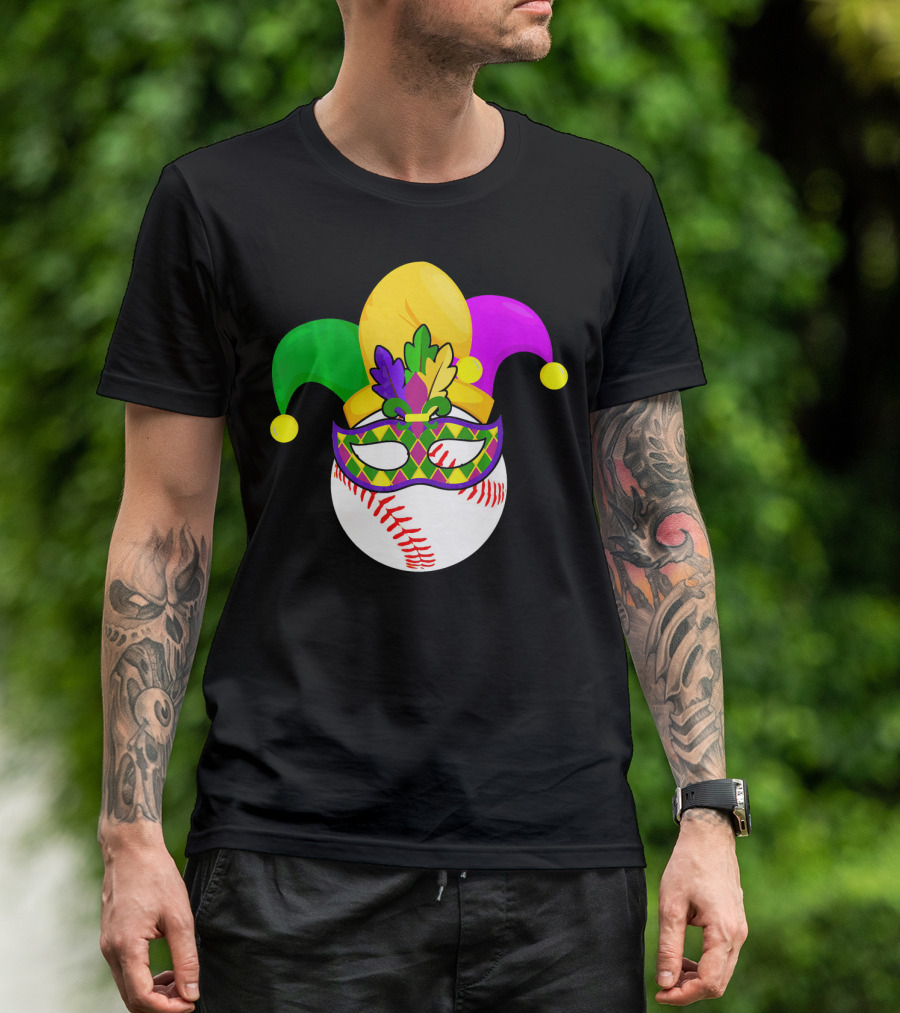 Baseball Carnival Jester Hat Mardi Gras Mask T-Shirt