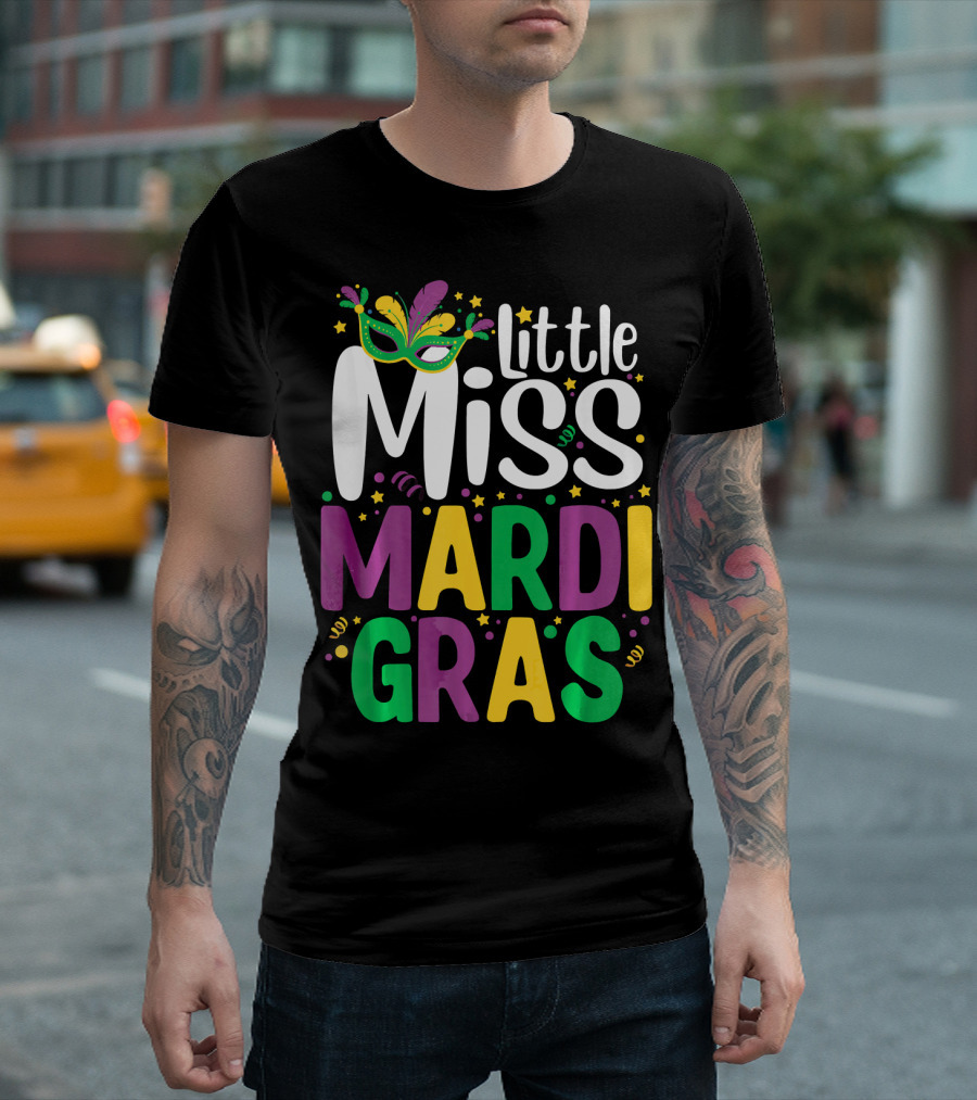 Little Miss Mardi Gras Mask And Celebration Colors T-Shirt