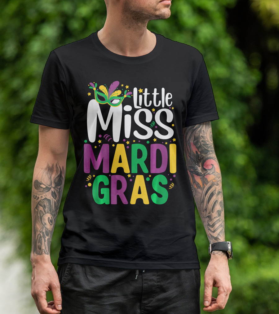 Little Miss Mardi Gras Mask And Celebration Colors T-Shirt