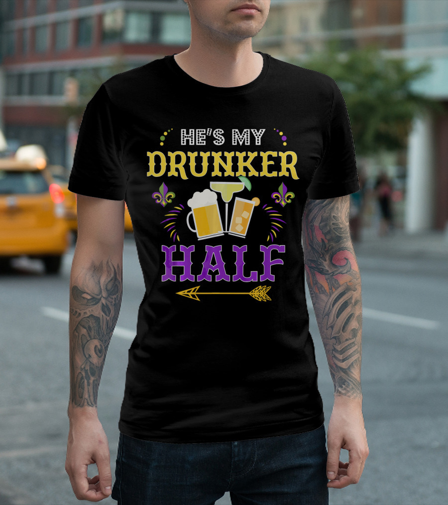 He's My Drunker Half Beer Cocktails Fleur-de-Lis Arrow T-Shirt