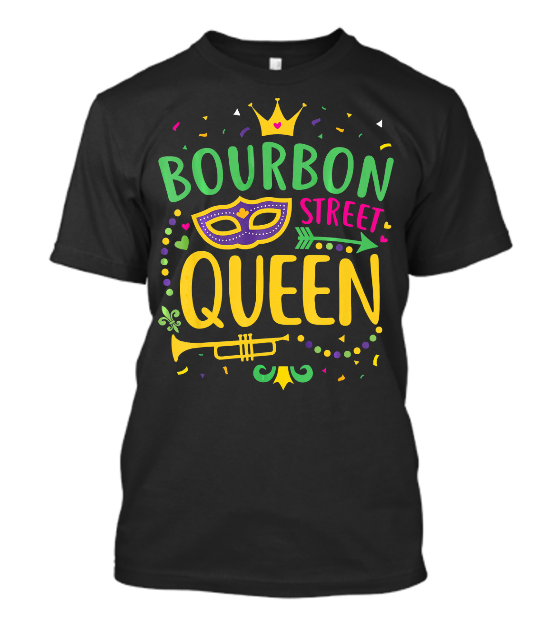 Bourbon Street Queen Mardi Gras Mask And Trumpet T-Shirt