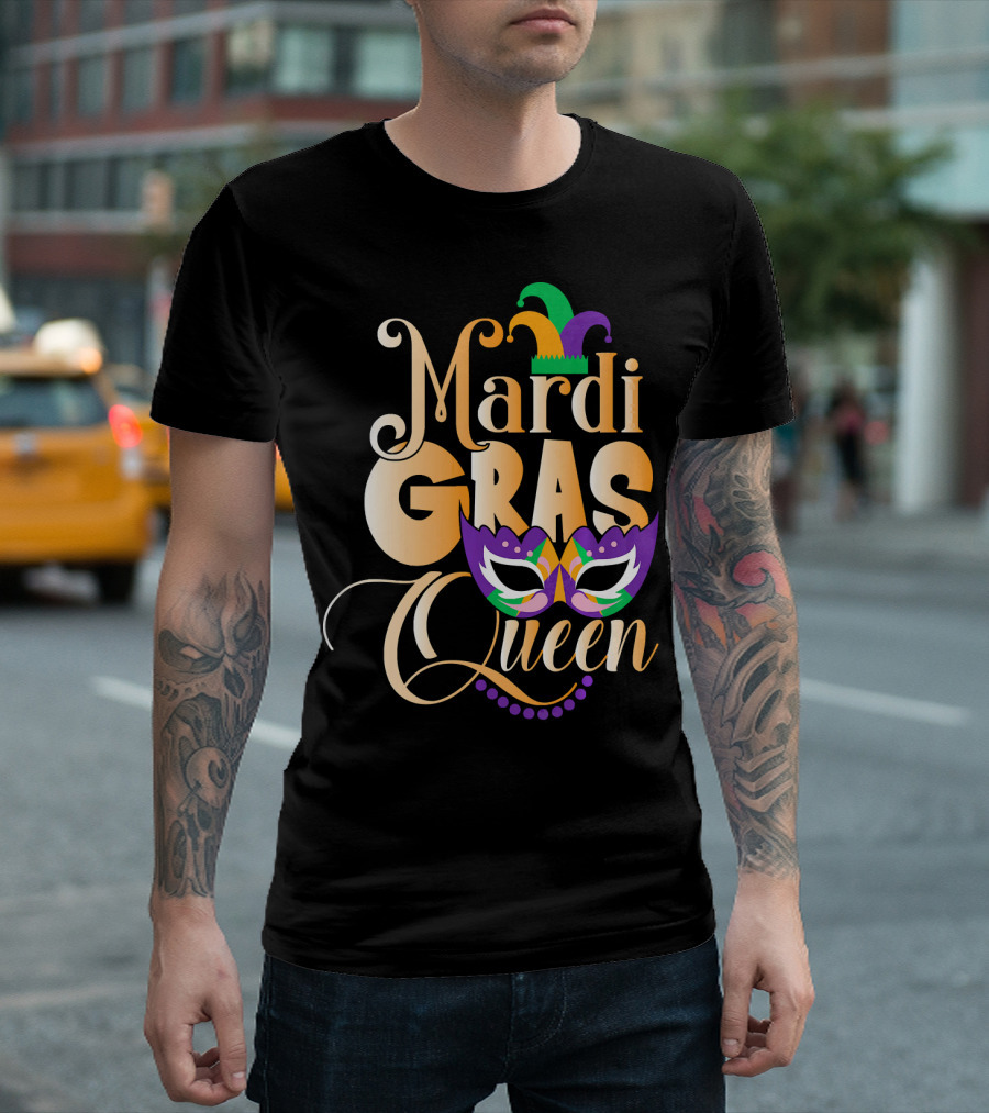 Mardi Gras Queen New Orleans Mask Beads Festival T-Shirt