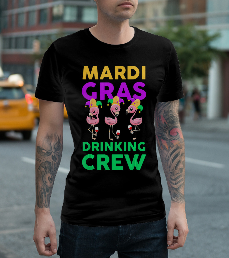 Mardi Gras Drinking Crew Flamingo Jester Party Fun T-Shirt