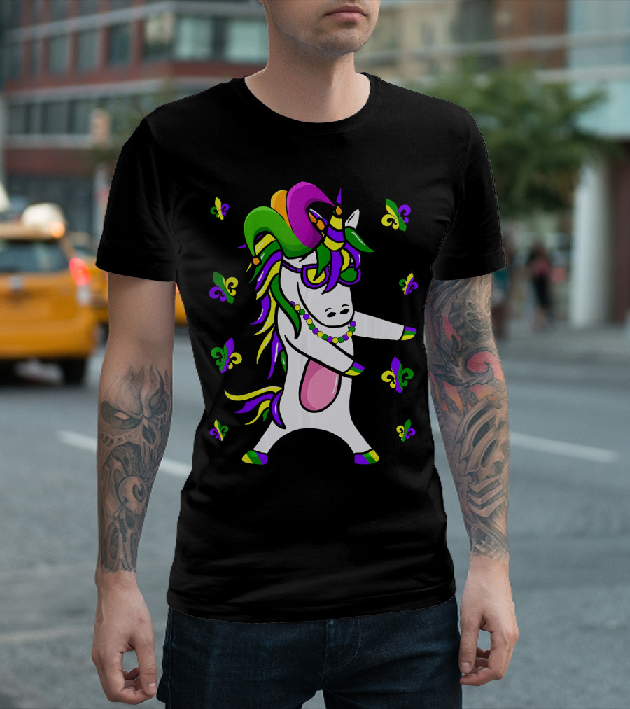 Flossing Unicorn Mardi Gras Floss Fleur De Lis Party T-Shirt