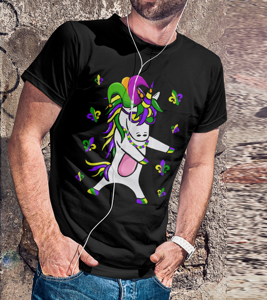 Flossing Unicorn Mardi Gras Floss Fleur De Lis Party T-Shirt