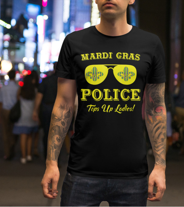 Mardi Gras Police Tops Up Ladies Sunglasses Fleur-de-Lis T-Shirt