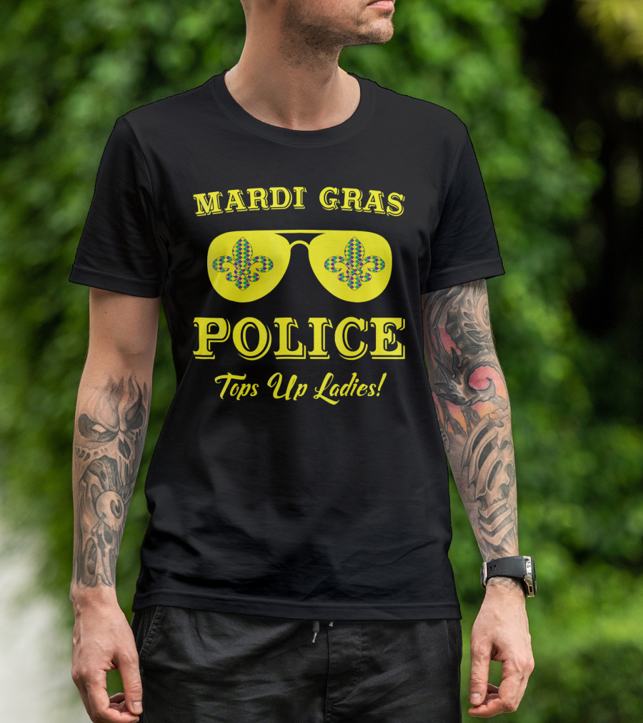 Mardi Gras Police Tops Up Ladies Sunglasses Fleur-de-Lis T-Shirt