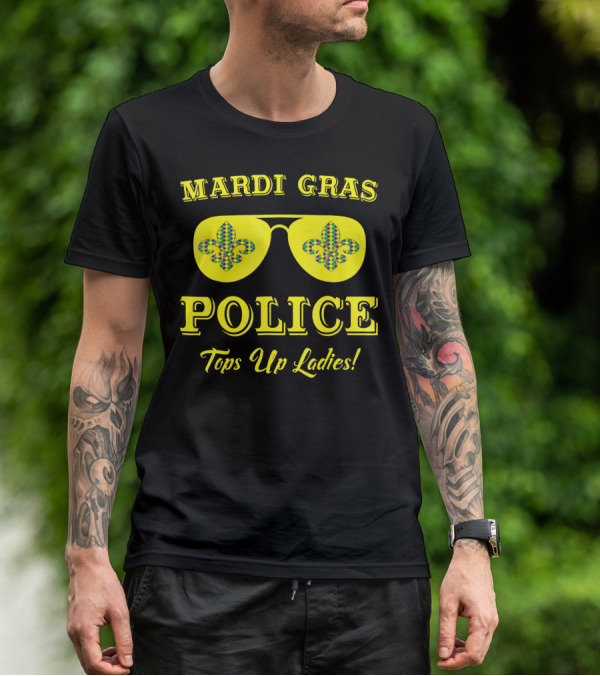 Mardi Gras Police Tops Up Ladies Sunglasses Fleur-de-Lis T-Shirt