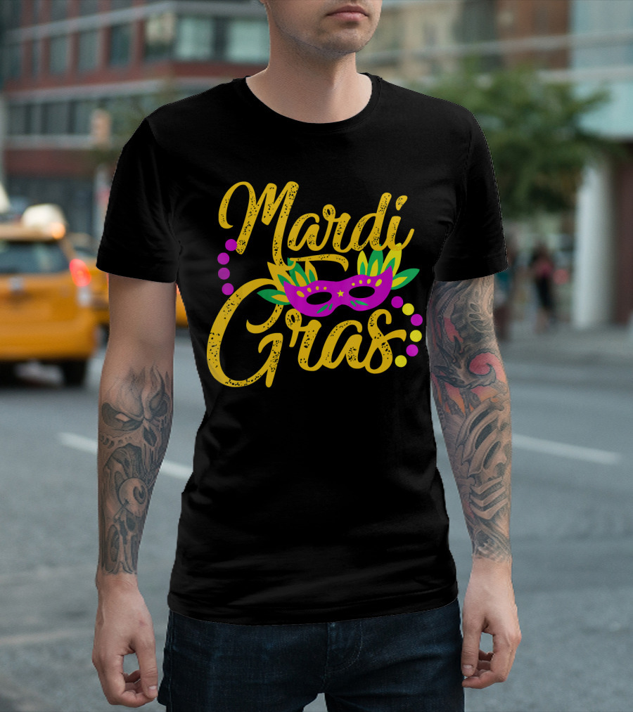 Mardi Gras Carnival Mask Beads Fat Tuesday Parade T-Shirt