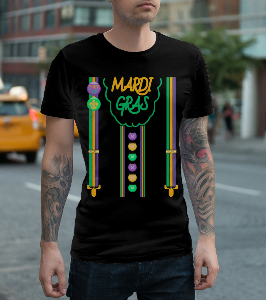 Mardi Gras Funny Costumes Suspenders Fleur de Lis T-Shirt