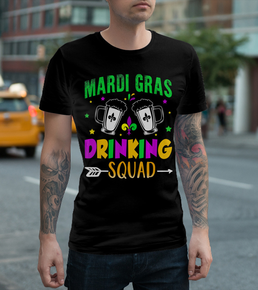 Mardi Gras Drinking Squad Beer Mug Fleur De Lis Party T-Shirt