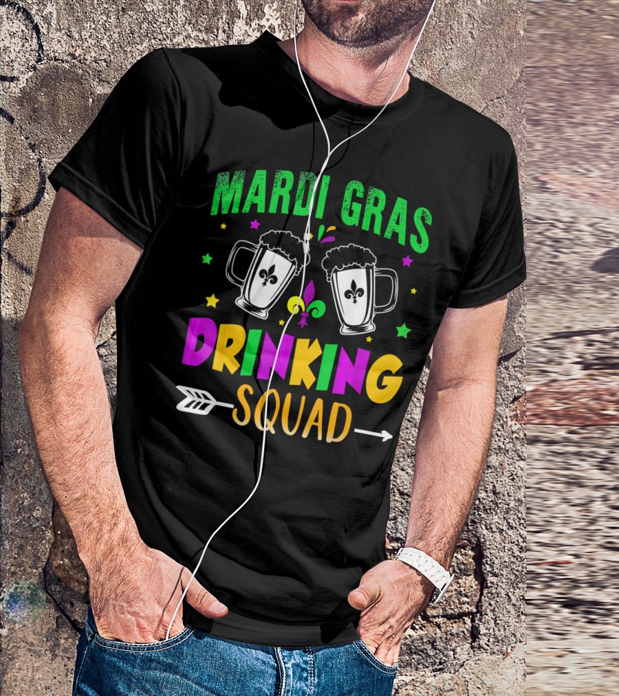 Mardi Gras Drinking Squad Beer Mug Fleur De Lis Party T-Shirt