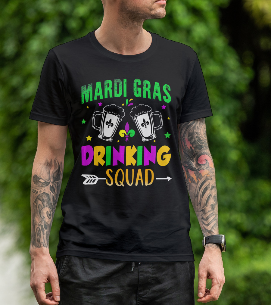 Mardi Gras Drinking Squad Beer Mug Fleur De Lis Party T-Shirt