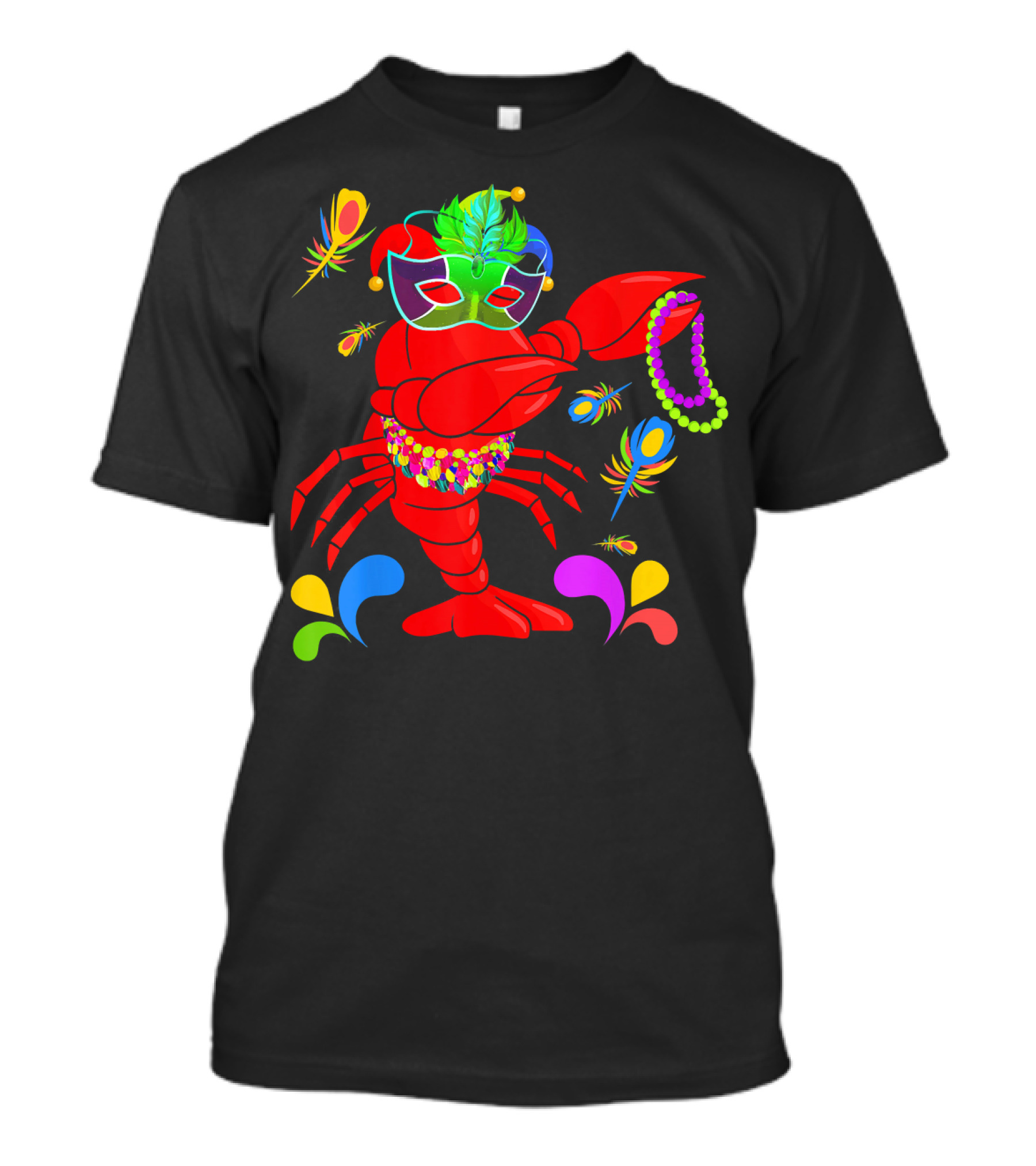 Lobster Dabbing Mardi Gras Feather Bead Jester Hat T-Shirt