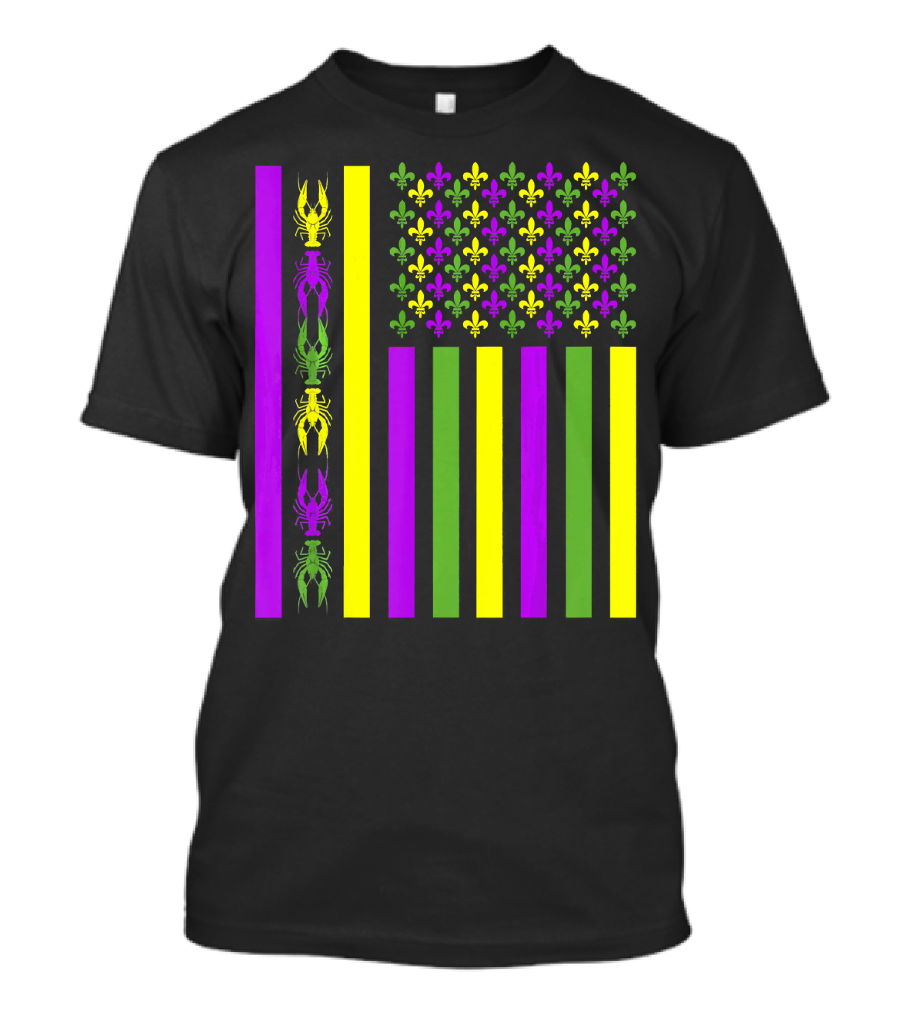 American Flag Mardi Gras Fleur De Lis Crawfish Stripes T-Shirt